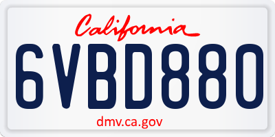 CA license plate 6VBD880