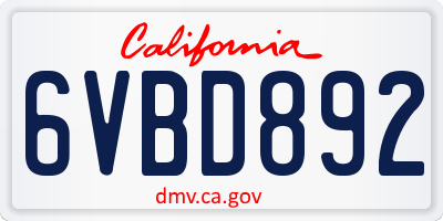 CA license plate 6VBD892