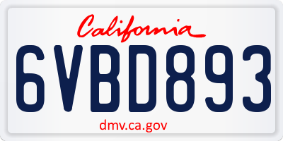 CA license plate 6VBD893