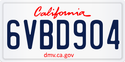 CA license plate 6VBD904