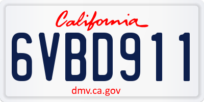 CA license plate 6VBD911