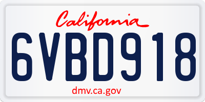 CA license plate 6VBD918