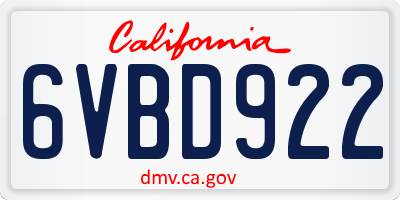 CA license plate 6VBD922