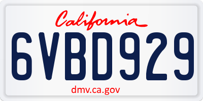 CA license plate 6VBD929