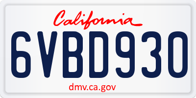 CA license plate 6VBD930