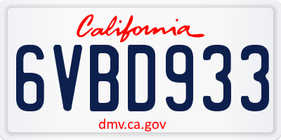 CA license plate 6VBD933