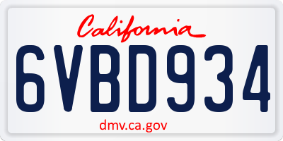CA license plate 6VBD934
