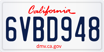 CA license plate 6VBD948