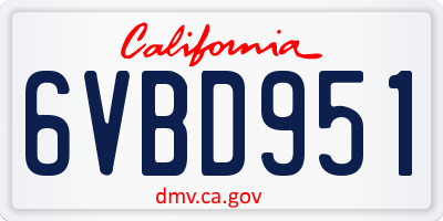 CA license plate 6VBD951
