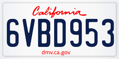 CA license plate 6VBD953