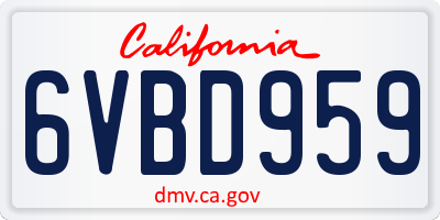 CA license plate 6VBD959