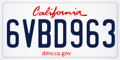 CA license plate 6VBD963