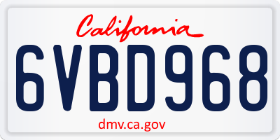 CA license plate 6VBD968