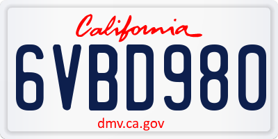 CA license plate 6VBD980