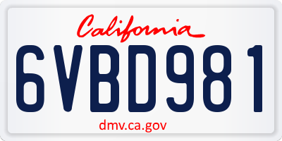 CA license plate 6VBD981