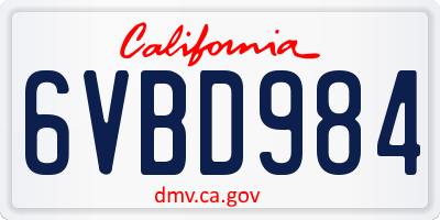 CA license plate 6VBD984