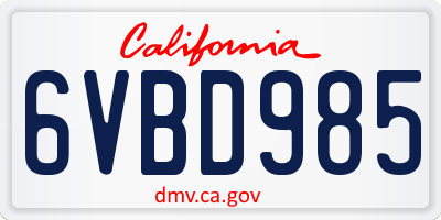 CA license plate 6VBD985