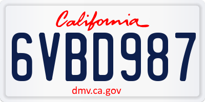 CA license plate 6VBD987