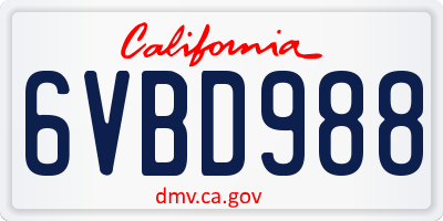 CA license plate 6VBD988
