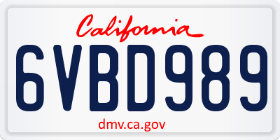 CA license plate 6VBD989