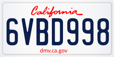 CA license plate 6VBD998