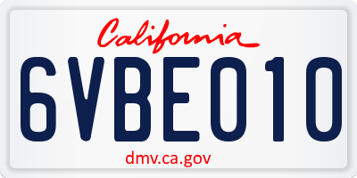 CA license plate 6VBE010