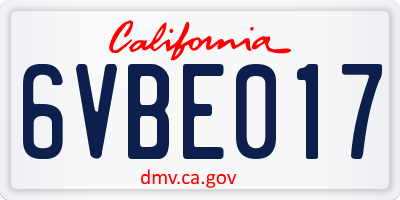 CA license plate 6VBE017