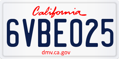 CA license plate 6VBE025