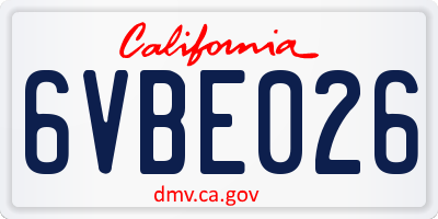 CA license plate 6VBE026