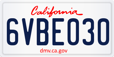 CA license plate 6VBE030