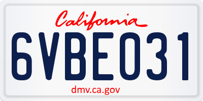 CA license plate 6VBE031