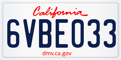 CA license plate 6VBE033