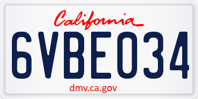 CA license plate 6VBE034