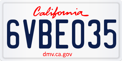 CA license plate 6VBE035