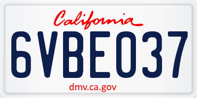 CA license plate 6VBE037