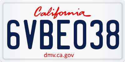CA license plate 6VBE038