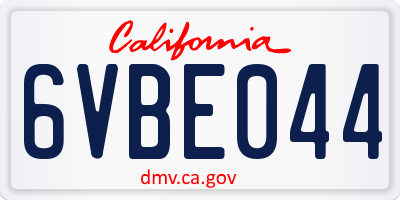 CA license plate 6VBE044