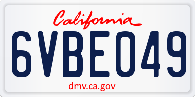 CA license plate 6VBE049