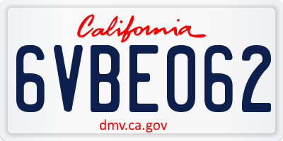 CA license plate 6VBE062
