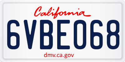CA license plate 6VBE068
