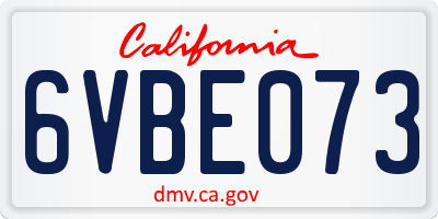 CA license plate 6VBE073