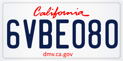 CA license plate 6VBE080
