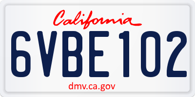 CA license plate 6VBE102