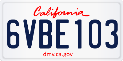 CA license plate 6VBE103