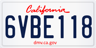 CA license plate 6VBE118