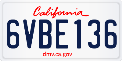 CA license plate 6VBE136