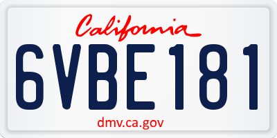 CA license plate 6VBE181