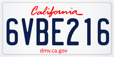 CA license plate 6VBE216