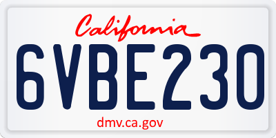 CA license plate 6VBE230