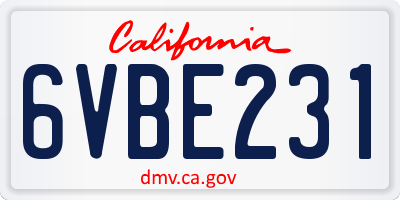 CA license plate 6VBE231